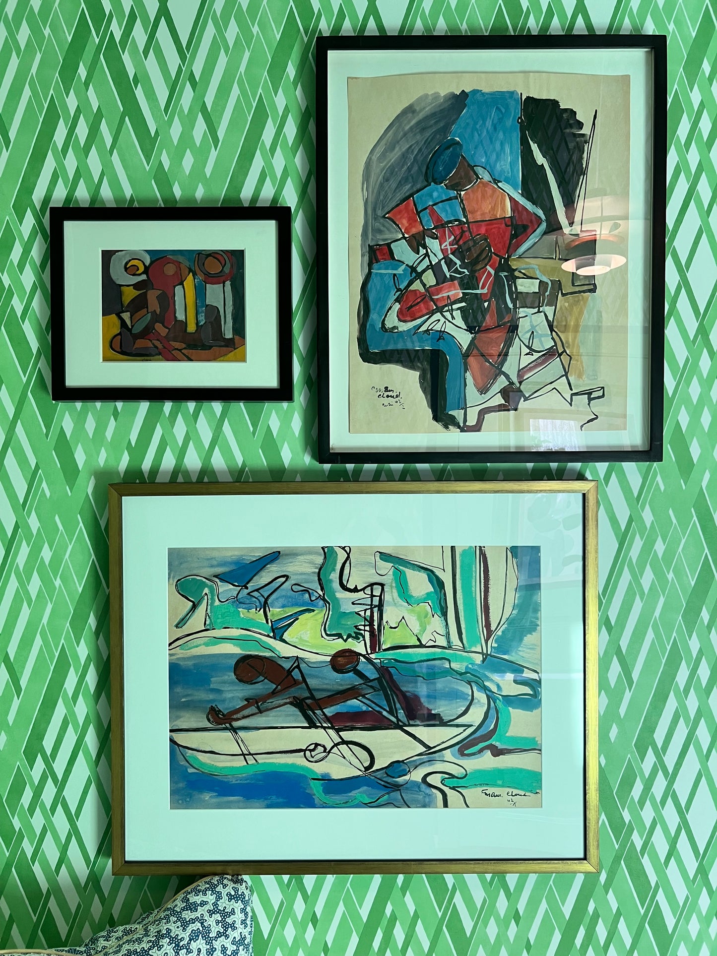Georges Maurice Cloud(French 1909-1973) Medium Gouache on Paper Abstract Framed 26 3/4" x 22" Signed and dated G. Maur. Cloud