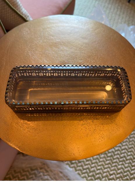 Vintage Glass and Pierced Metal Trinket Box
