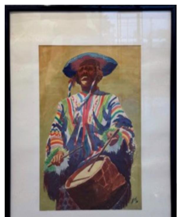 "20th Century Brazilian Drummer Watercolor 21 x 12 in"