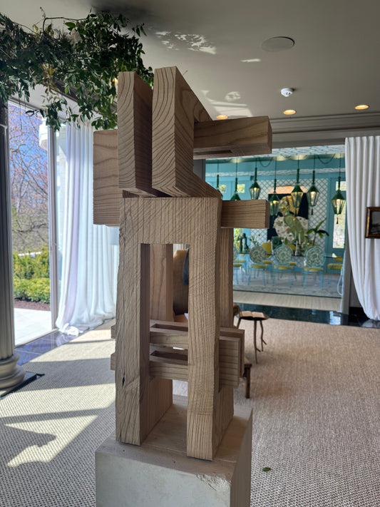Large Intersection, Carved Caltalpa Wood On Solid Limestone Pedestal By Joshua Vogel