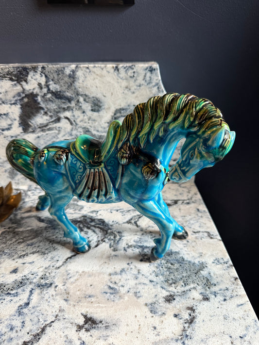 Vintage Blue Majolica Horse