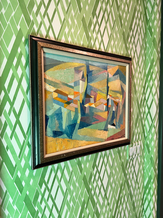 Jean Lamorlette(French 1923-2014) Paysage-Lesdeux Popliers-Oil on Canvas, 1961 Framed 24 1/2" x 29"/Signed and dated J. Lamorlette