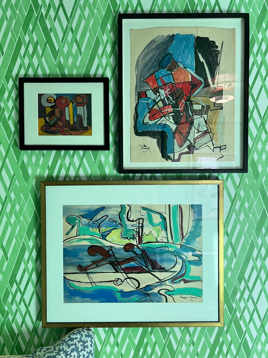 Georges Maurice Cloud(French 1909-1973) Medium Gouache on Paper Abstract  Framed 26 3/4" x 22" Signed and dated G. Maur. Cloud
