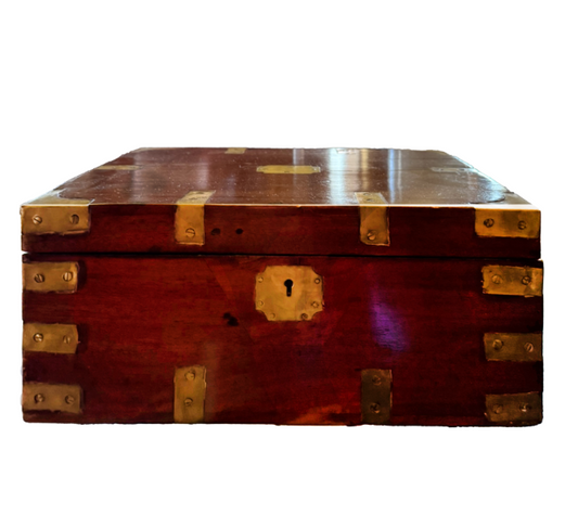 Antique campaign box with brass mounts.