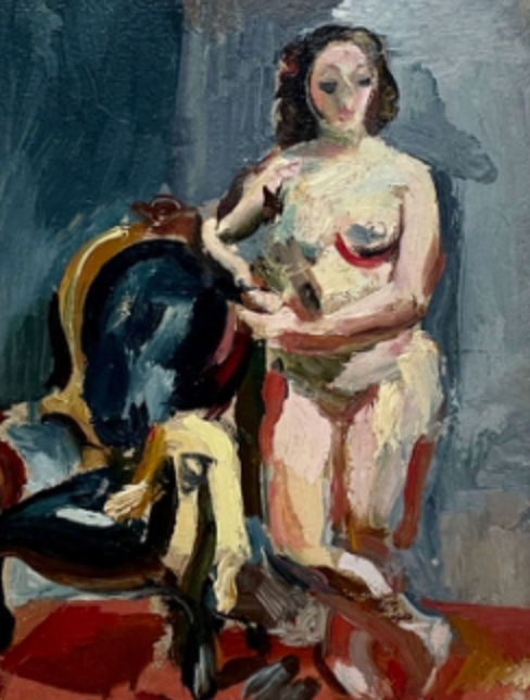 "Original Artwork #19220 Untitled (Standing Nude with Blue Arm Chair)"