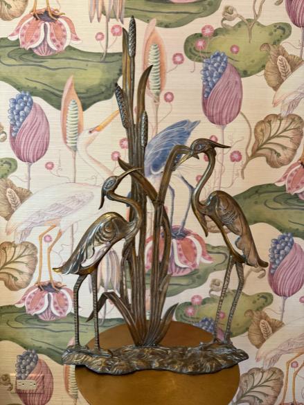 Vintage Brass Crane Trio Sculpture