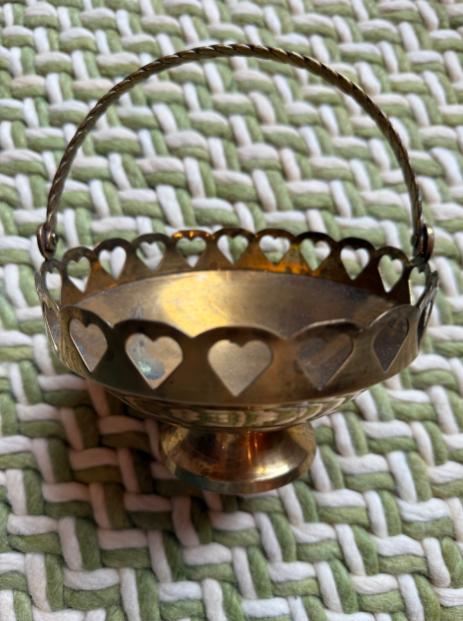 Mini Brass Pedestal Basket with Heart Cutouts