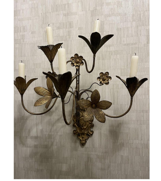Pair of Vintage Flower Candelabra Sconces