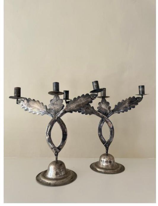 ANTIQUE DECO PEWTER CANDLE HOLDER