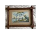 "Vintage tramp art framed watercolor     "