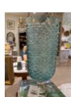 Glass Hurricane, Pale Blue Top with Clear Base