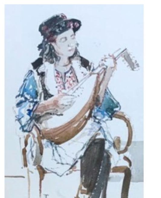 "Thomas J. Coates Study for the Lute Player Watercolor 14 x 8.50 in"