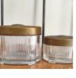 Vintage Vanity Dresser Jar Set with Floral Chased Brass Lid